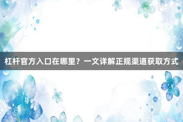 杠杆官方入口在哪里？一文详解正规渠道获取方式